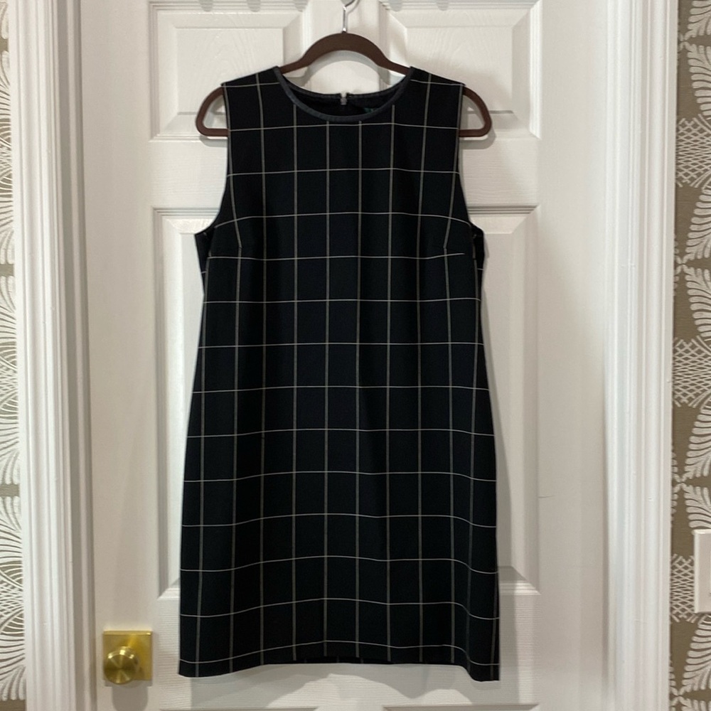 Ralph Lauren black patterned shift with faux leather piping